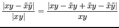 $\displaystyle \frac{\lvert x y - \tilde{x}\tilde{y} \rvert}{\lvert xy \rvert} = \frac{\lvert xy -\tilde{x}y + \tilde{x}y - \tilde{x}\tilde{y}\rvert}{xy} $