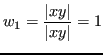 $\displaystyle w_1 = \frac{\vert x y\vert}{\vert x y\vert} = 1 $