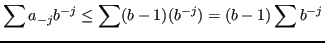 $\displaystyle \sum a_{-j}b^{-j} \leq \sum (b-1)(b^{-j}) = (b-1) \sum b^{-j} $